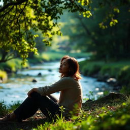 A serene and introspective scene of a person sitting alone in a tranquil environment, surrounded by nature, contemplating the impact of their presence on others