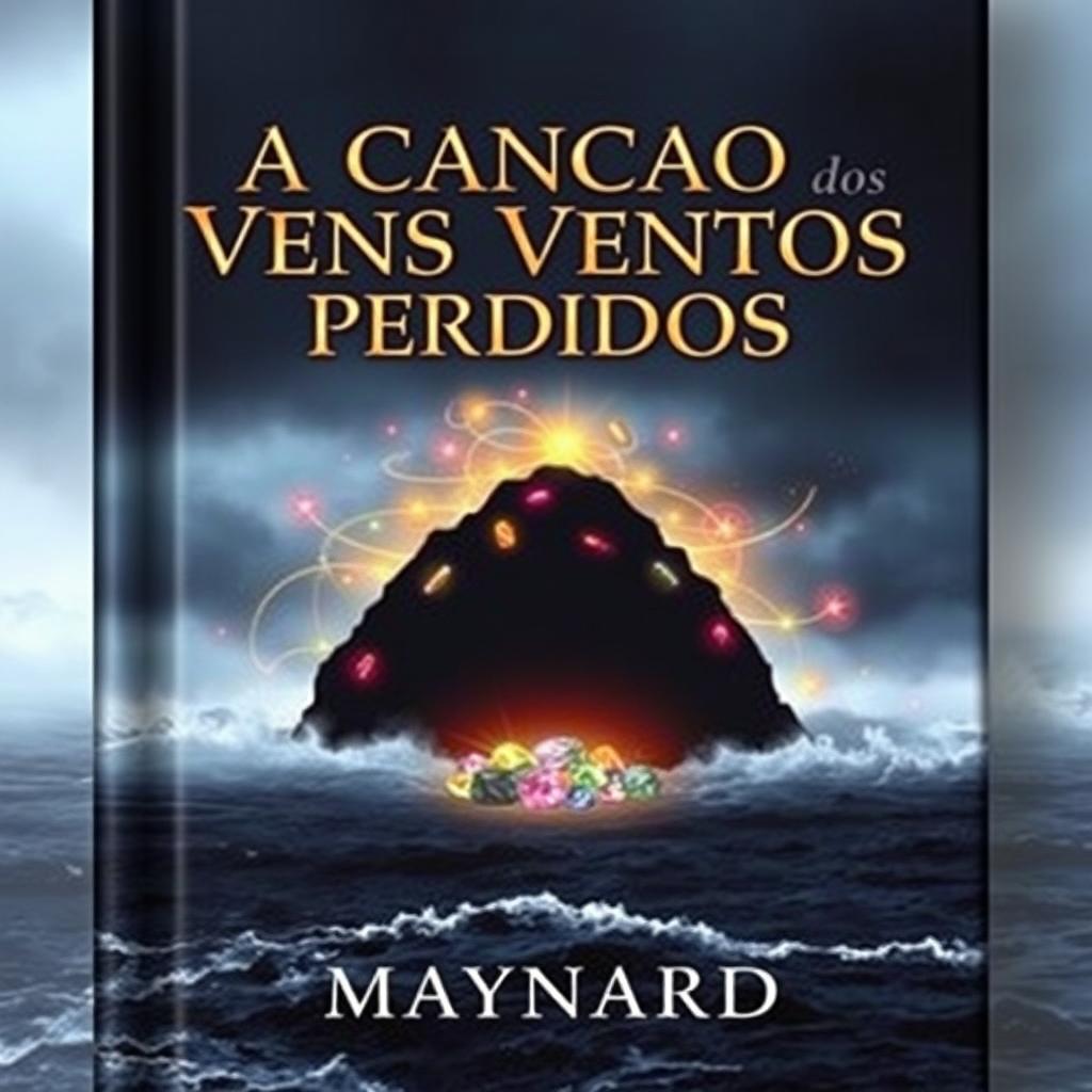 A book cover featuring a dark, misty island in the background, shrouded in thick fog and surrounded by a turbulent ocean with crashing waves