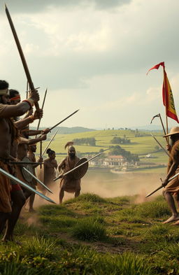 An evocative old Indian battlefield scene set just before a fierce battle