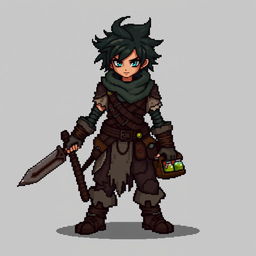 A pixel art character for a game, inspired by the Fear & Hunger style, featuring a unique design