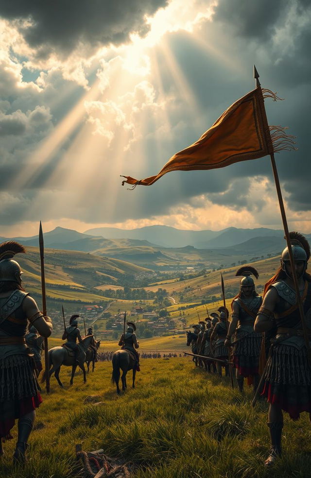 An evocative old battlefield scene set in the land of Mahabharata, capturing the tension and anticipation before a fierce battle