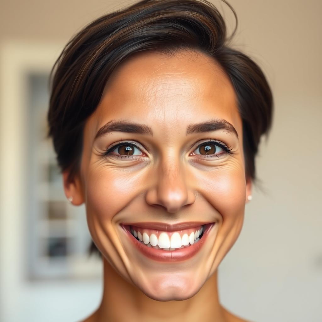 A close-up portrait of a smiling person with a natural and warm smile