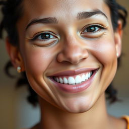 A close-up portrait of a smiling person with a natural and warm smile