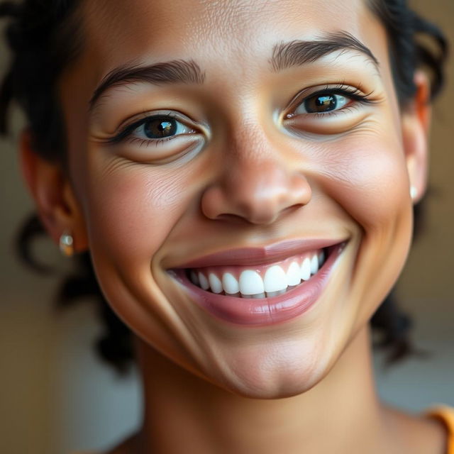A close-up portrait of a smiling person with a natural and warm smile