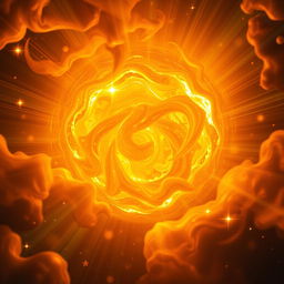 An imaginative scene depicting the interior of a glowing sun