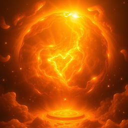 An imaginative scene depicting the interior of a glowing sun