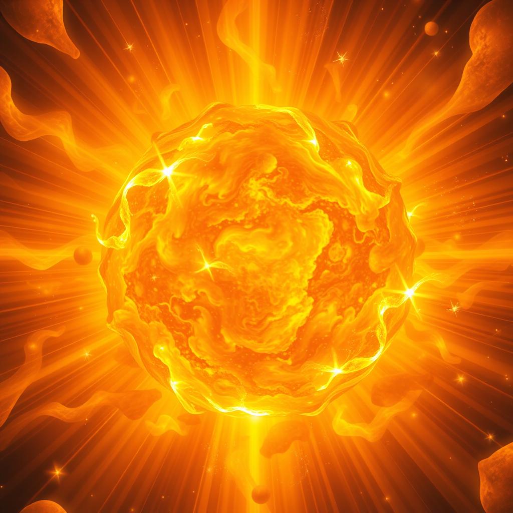 An imaginative scene depicting the interior of a glowing sun