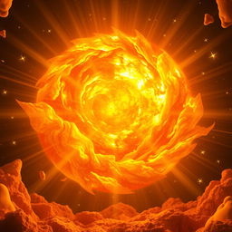 An imaginative scene depicting the interior of a glowing sun