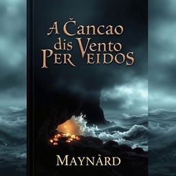 A hauntingly beautiful book cover depicting a dark, misty island in the background, enshrouded in thick fog and surrounded by a turbulent ocean with crashing waves