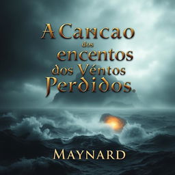 A hauntingly beautiful book cover depicting a dark, misty island in the background, enshrouded in thick fog and surrounded by a turbulent ocean with crashing waves