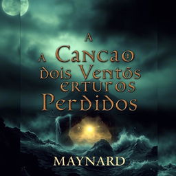 A hauntingly beautiful book cover depicting a dark, misty island in the background, enshrouded in thick fog and surrounded by a turbulent ocean with crashing waves