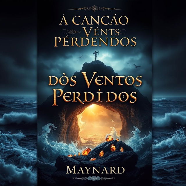 A striking book cover design showcasing a dark and misty island in the background, surrounded by a turbulent ocean with wild, crashing waves