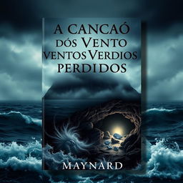 A striking book cover design showcasing a dark and misty island in the background, surrounded by a turbulent ocean with wild, crashing waves