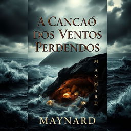 A striking book cover design showcasing a dark and misty island in the background, surrounded by a turbulent ocean with wild, crashing waves
