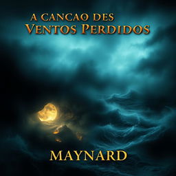 A mesmerizing book cover design featuring a dark and misty island in the background, shrouded by a turbulent ocean with intense, crashing waves