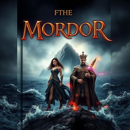 A captivating book cover featuring a dark and misty island in the background, enveloped in fog and surrounded by a turbulent, stormy ocean