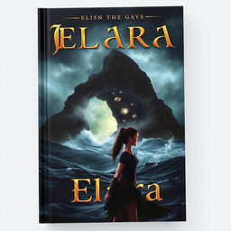 A striking book cover featuring a dark and misty island looming in the background, enveloped by a turbulent and stormy ocean
