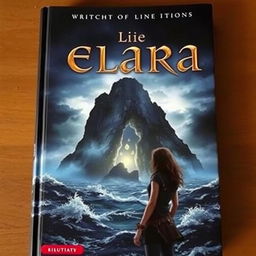 A striking book cover featuring a dark and misty island looming in the background, enveloped by a turbulent and stormy ocean