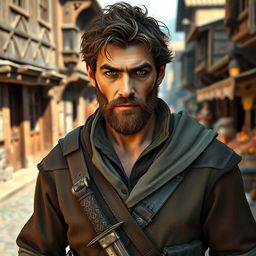 A 35-year-old male picaro in a medieval fantasy setting