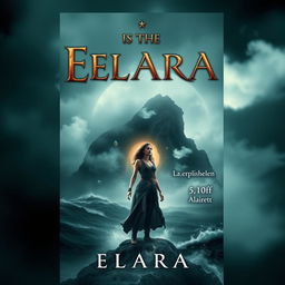 A visually striking book cover featuring a dark and misty island in the background, enveloped in swirling fog and surrounded by a turbulent, crashing ocean