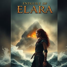 A visually striking book cover featuring a dark and misty island in the background, enveloped in swirling fog and surrounded by a turbulent, crashing ocean