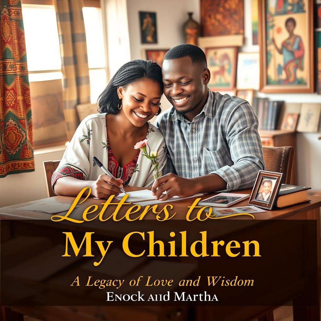 A beautifully designed book cover for 'Letters to My Children: A Legacy of Love and Wisdom' by Enock and Martha
