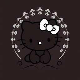 A cute interpretation of Hello Kitty in a stylish black and white design, featuring her iconic bow, whiskers, and simplistic facial features