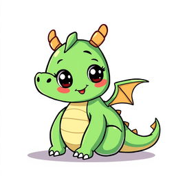 A simple and easy-to-draw dragon character, cartoonish in style, featuring a round body, large friendly eyes, tiny wings, and a cheerful expression