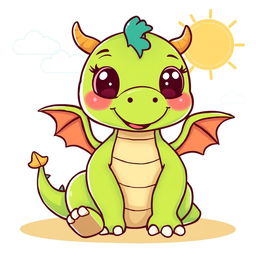 A simple and easy-to-draw dragon character, cartoonish in style, featuring a round body, large friendly eyes, tiny wings, and a cheerful expression