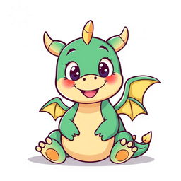 A simple and easy-to-draw dragon character, cartoonish in style, featuring a round body, large friendly eyes, tiny wings, and a cheerful expression