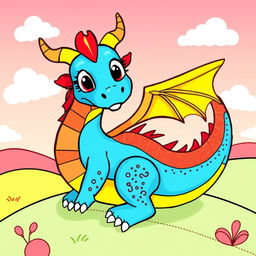 An easy-to-draw dragon design featuring a triadic color scheme, showcasing vibrant colors like red, blue, and yellow
