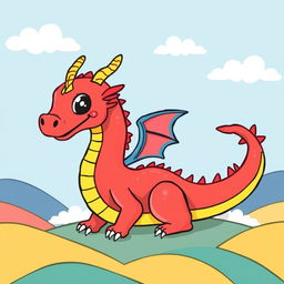 An easy-to-draw dragon design featuring a triadic color scheme, showcasing vibrant colors like red, blue, and yellow