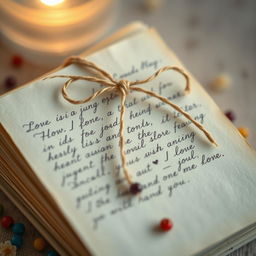 An artistic close-up image of beautiful handwritten letters tied together with a delicate twine
