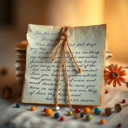 An artistic close-up image of beautiful handwritten letters tied together with a delicate twine