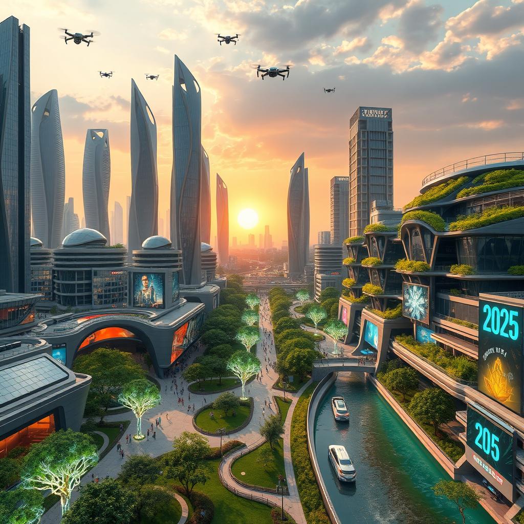 A futuristic view of Dhaka city in the year 3025, showcasing advanced architecture and urban development