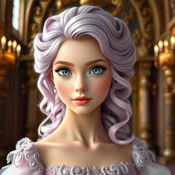 A beautiful princess with fair skin and captivating blue eyes, showcasing an enchanting expression