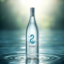 A stunningly designed bottle of water called 'Hydra', featuring an elegant and sleek shape, made of crystal-clear glass