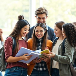 A high-quality, vibrant image depicting students and friends collaborating joyfully together