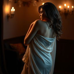 A seductive and alluring scene featuring an elegant and graceful figure in a beautifully lit romantic setting