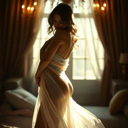 A seductive and alluring scene featuring an elegant and graceful figure in a beautifully lit romantic setting