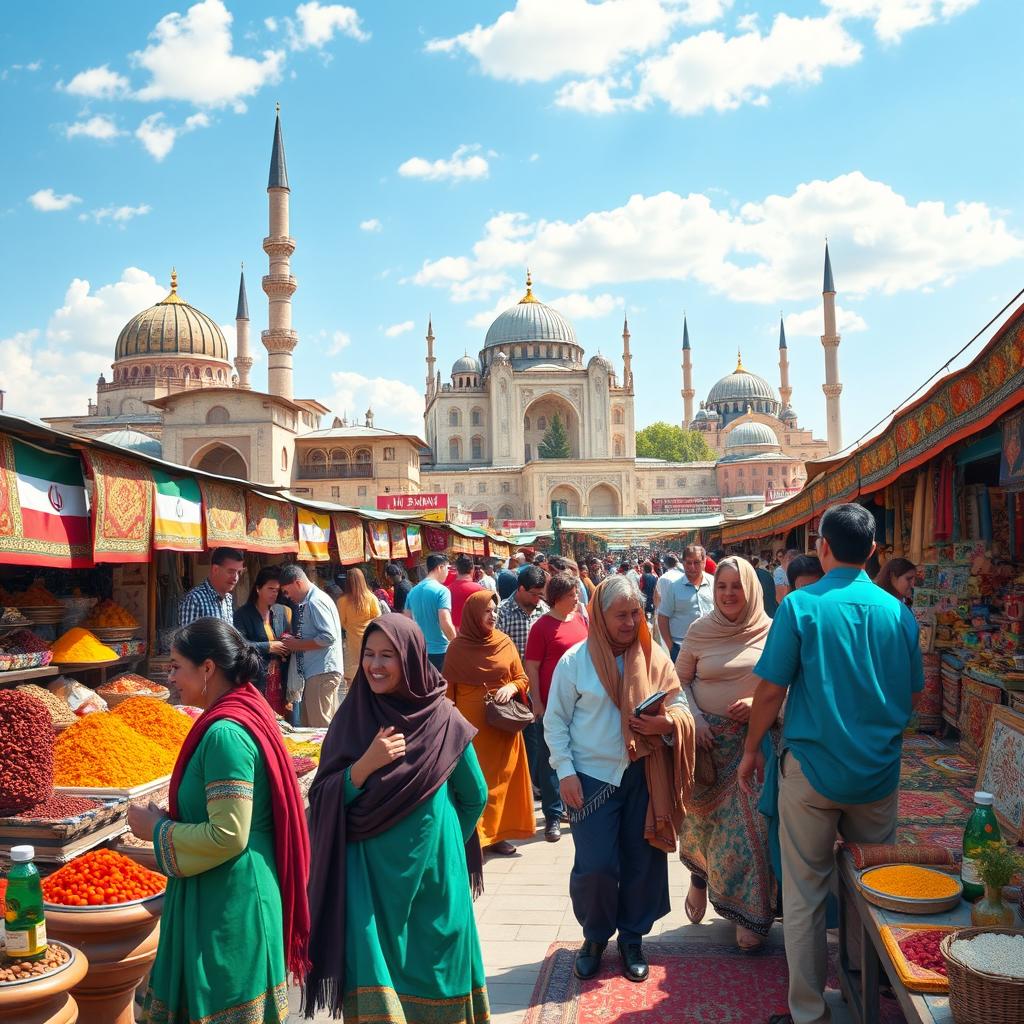 A vibrant and colorful depiction of life in Iran, capturing the rich culture and traditions