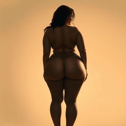 A tasteful artistic representation of a curvy female figure posed from behind, with a focus on the silhouette and overall form