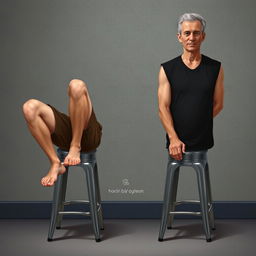 A digital, realistic illustration depicting two men sitting on metal stools