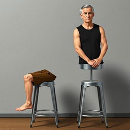 A digital, realistic illustration depicting two men sitting on metal stools