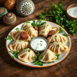 A beautifully arranged plate of khingal, a traditional dish from the Caucasus region