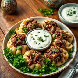 A beautifully arranged plate of khingal, a traditional dish from the Caucasus region