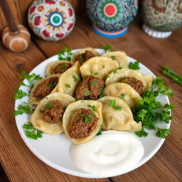 A beautifully arranged plate of khingal, a traditional dish from the Caucasus region