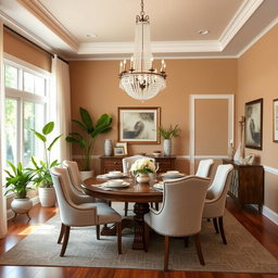 A beautifully redesigned dining room featuring a modern and elegant aesthetic