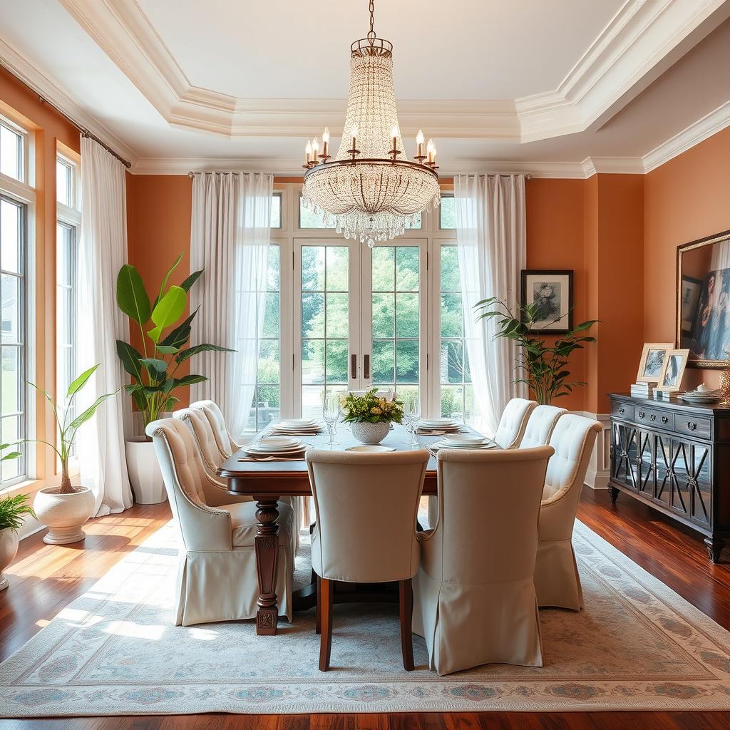 A beautifully redesigned dining room featuring a modern and elegant aesthetic