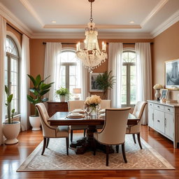 A beautifully redesigned dining room featuring a modern and elegant aesthetic